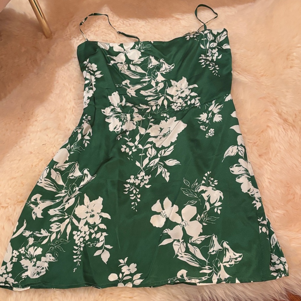 Reformation Green and White Silk Floral Dress